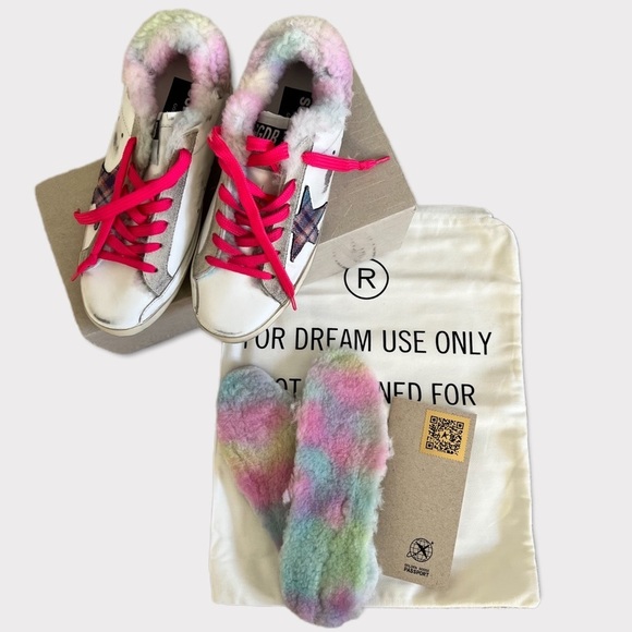 🤩HP‼️GOLDEN GOOSE GGDB Superstar Sneakers Leather Shearling shoes sherpa pink - Picture 2 of 11